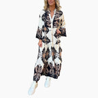 Anirelle Printed V-Neck Flared Sleeve Dress – detail view