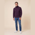 Aran Fisherman Turtleneck Sweater in damson – front view