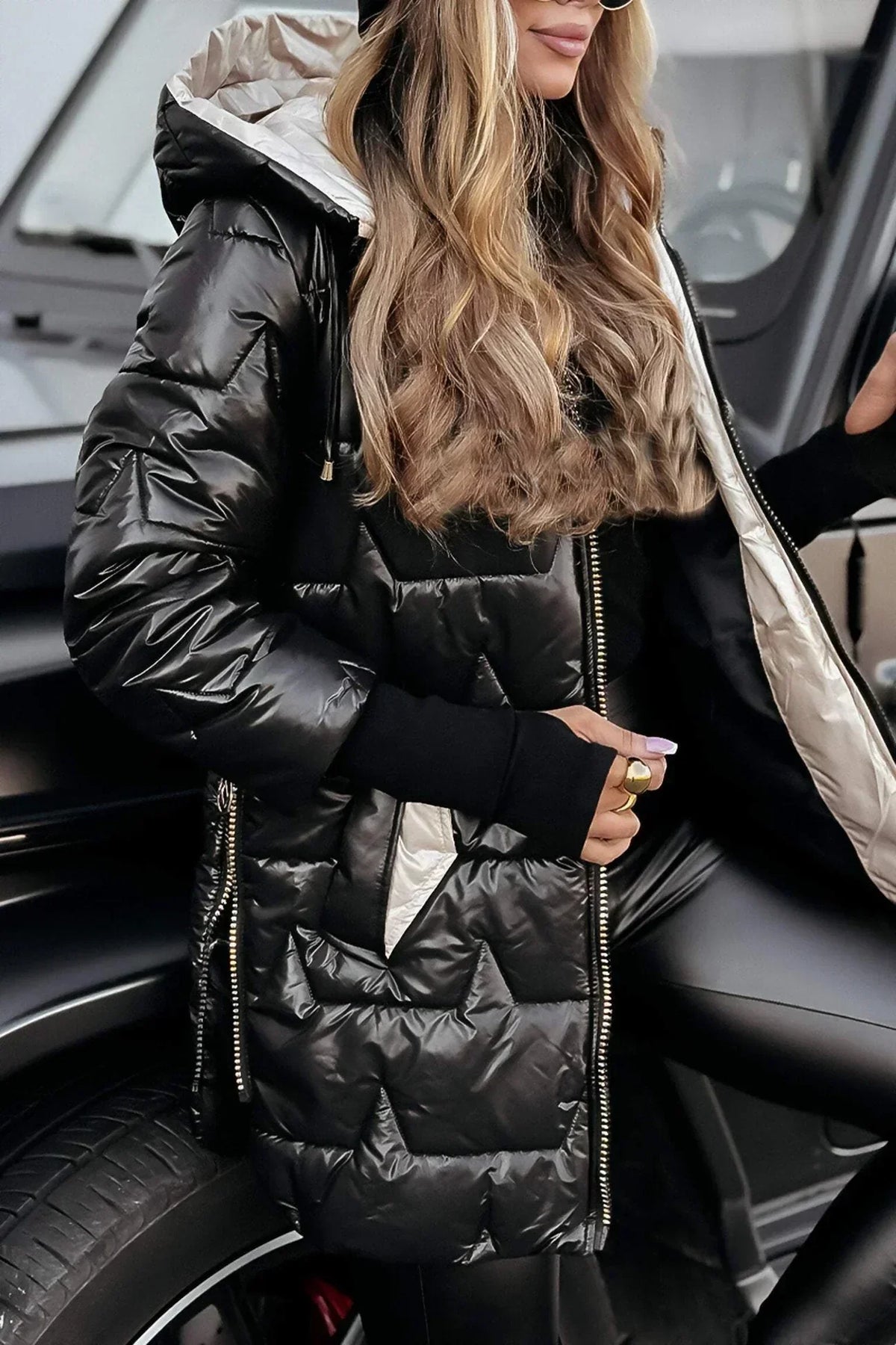 Ardella Elegant Padded Hooded Coat – front view