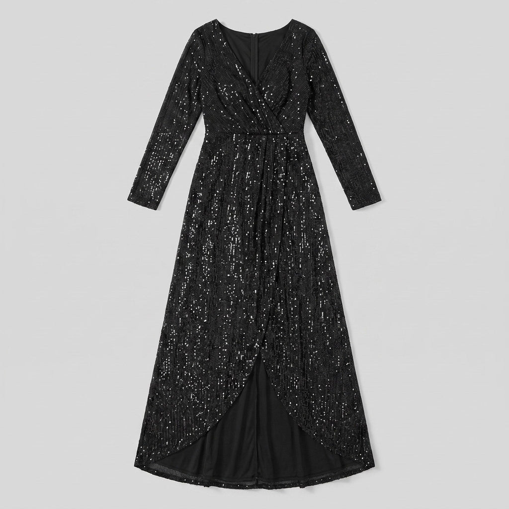 Astra | Sequin Gown with Asymmetric Hem by Vera Noir – side view