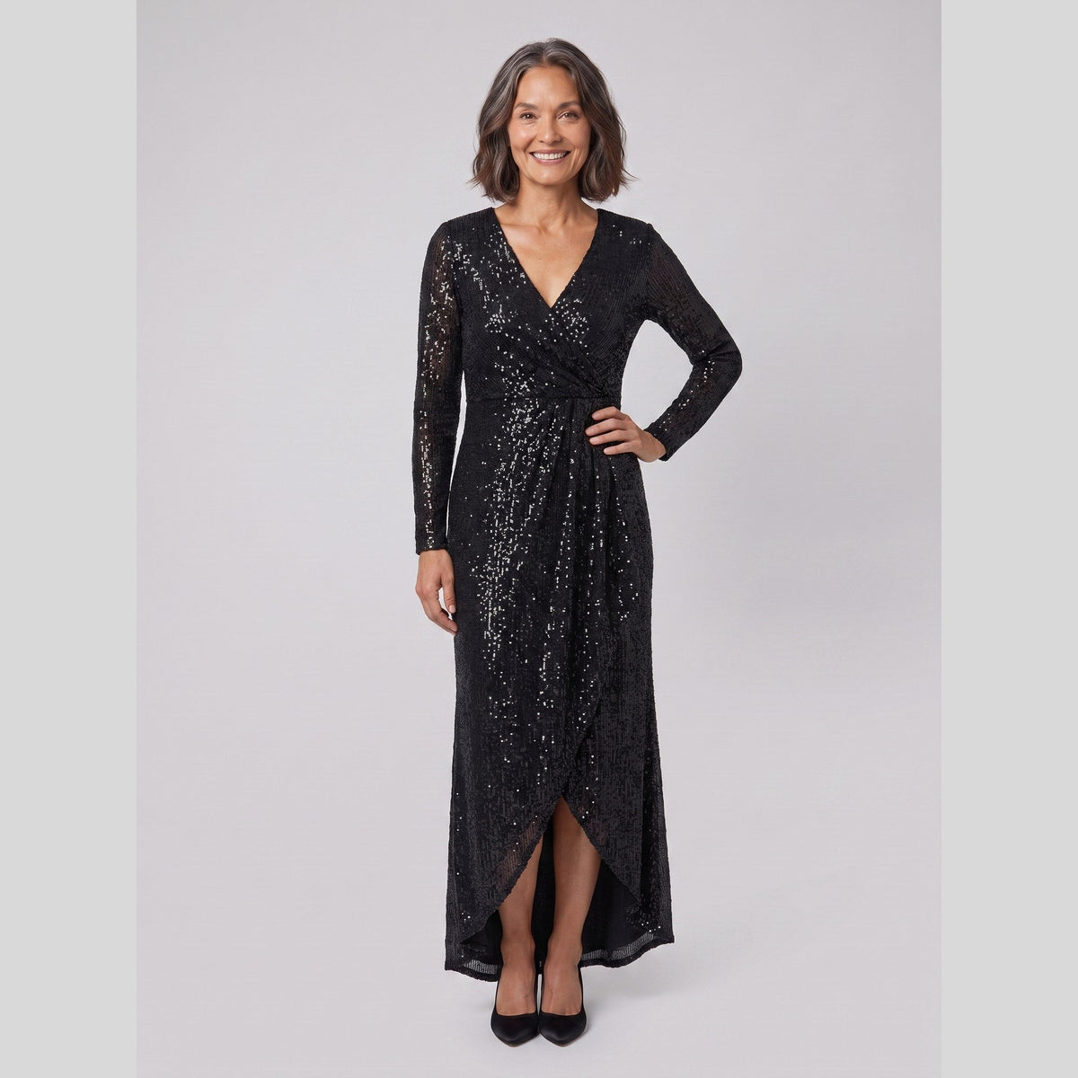 Astra | Sequin Gown with Asymmetric Hem by Vera Noir – in black
