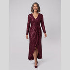 Astra | Sequin Gown with Asymmetric Hem by Vera Noir – in burgundy