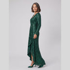 Astra | Sequin Gown with Asymmetric Hem by Vera Noir – in dark green