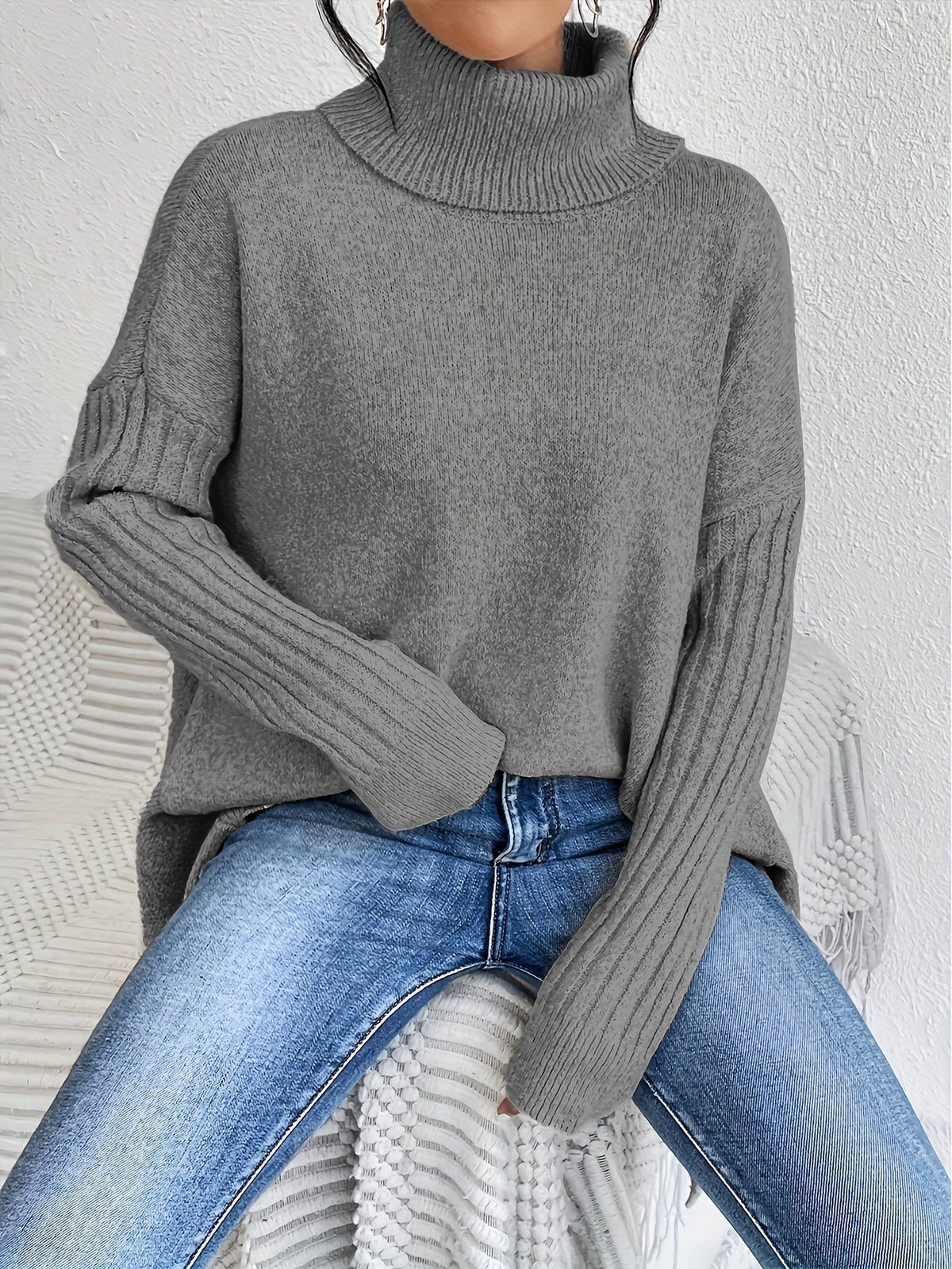 Audrey Cozy Sweater by Vera Noir – styled with a scarf