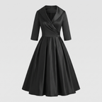 Aurora | Shawl Collar A-Line Midi Dress by Vera Noir – detail view