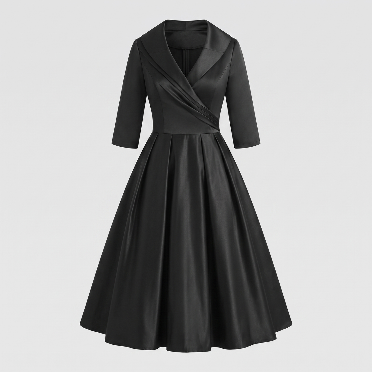 Aurora | Shawl Collar A-Line Midi Dress by Vera Noir – detail view