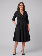 Aurora | Shawl Collar A-Line Midi Dress by Vera Noir – in black