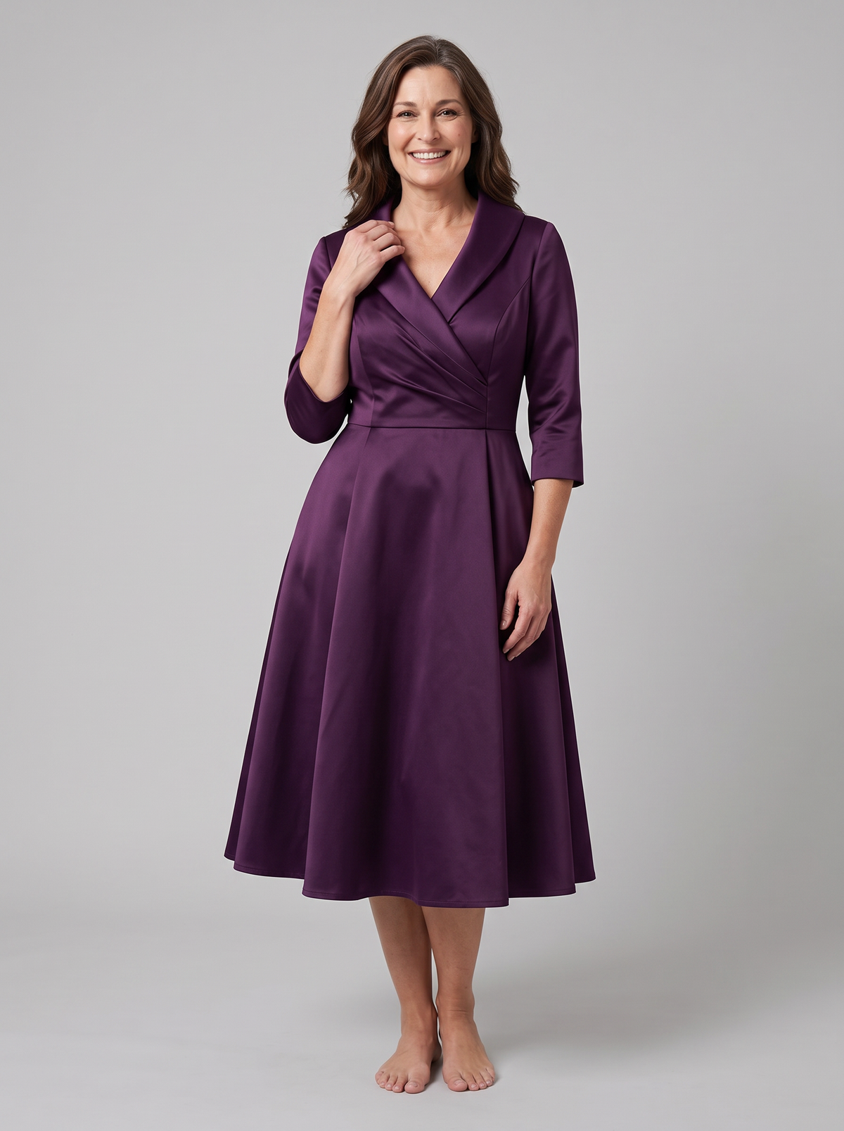 Aurora | Shawl Collar A-Line Midi Dress by Vera Noir – in purple