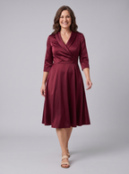 Aurora | Shawl Collar A-Line Midi Dress by Vera Noir – in wine