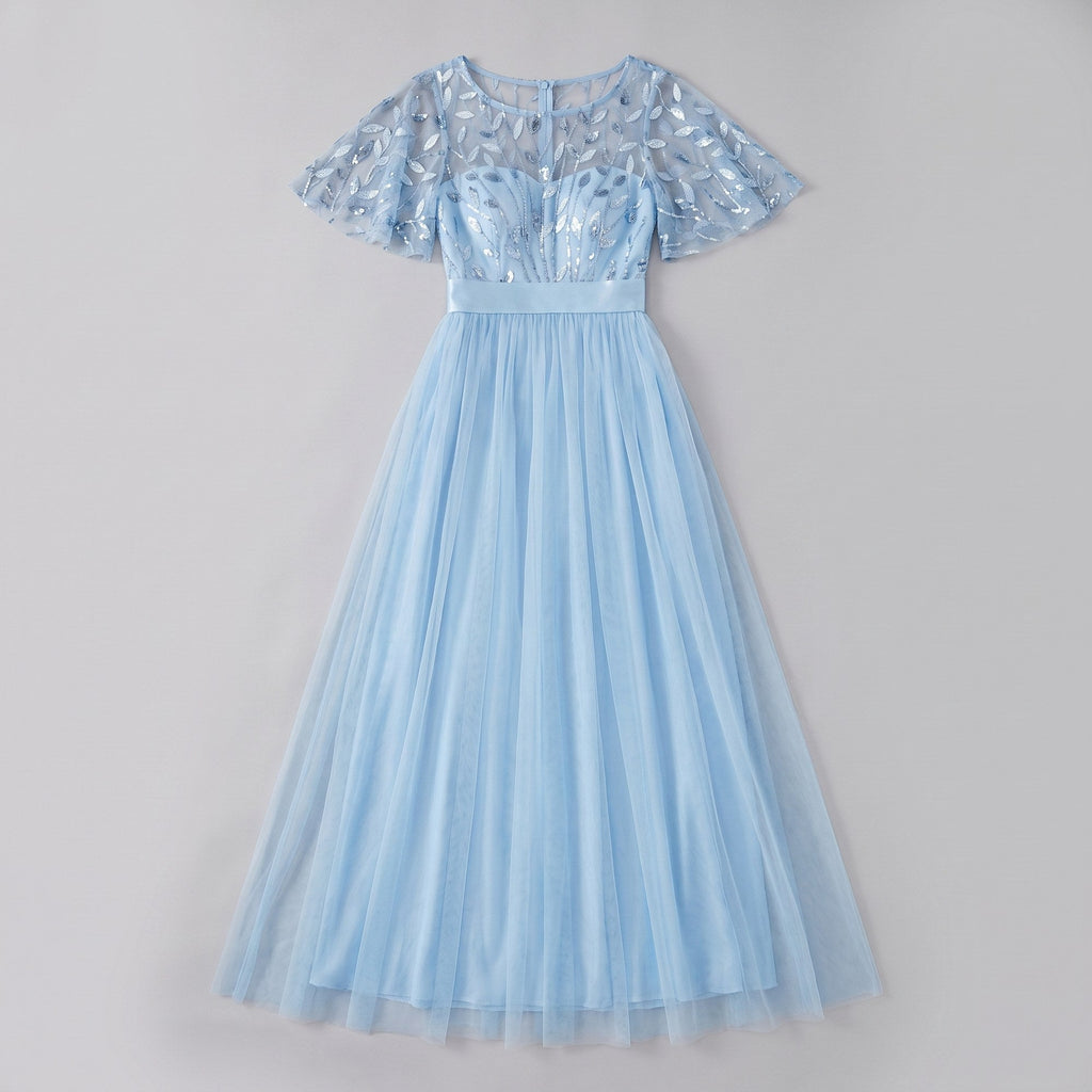 Azura | Sequin Bodice Tulle Maxi Dress by Vera Noir – detail view
