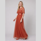 Azura | Sequin Bodice Tulle Maxi Dress by Vera Noir – in burnt orange