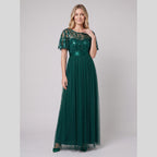 Azura | Sequin Bodice Tulle Maxi Dress by Vera Noir – in dark green