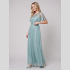 Azura | Sequin Bodice Tulle Maxi Dress by Vera Noir – in light teal