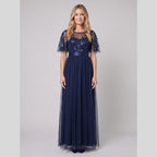 Azura | Sequin Bodice Tulle Maxi Dress by Vera Noir – in navy blue