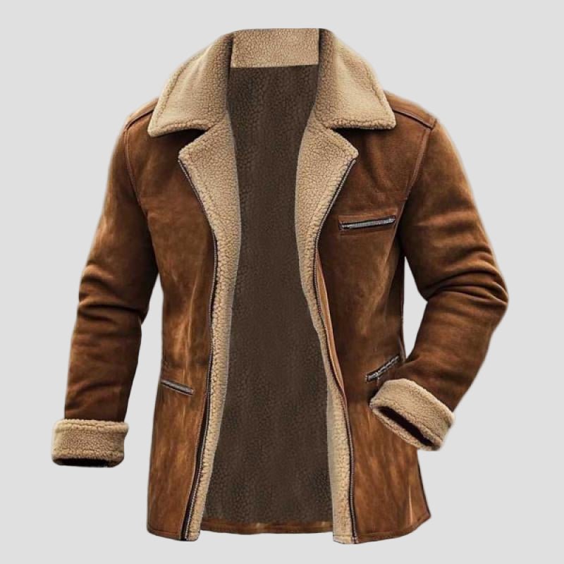 Beau Fleece Suede Lapel Multi-Pocket Coat – front view