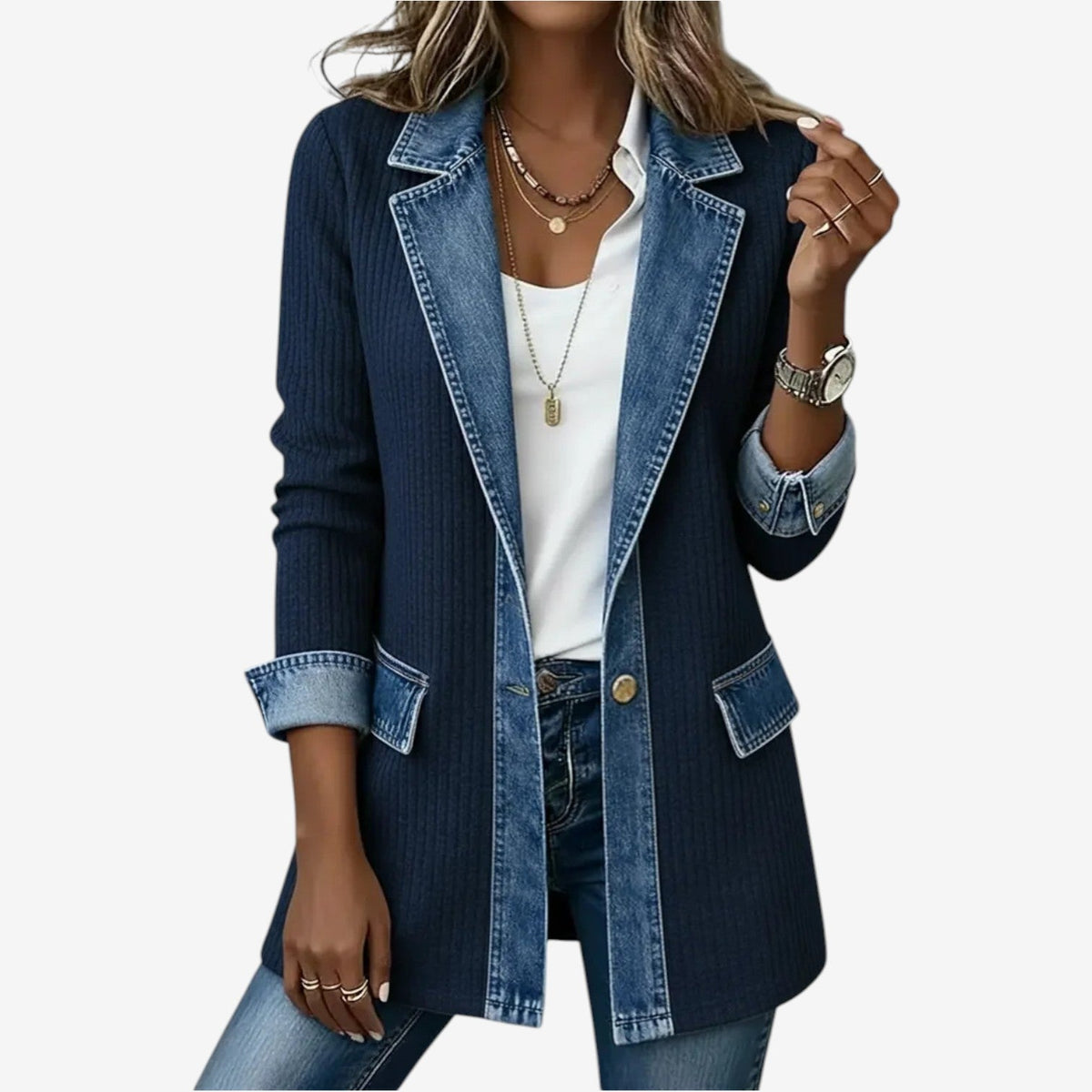 Bettina | Elegant Layered Collar Button Jacket – front view