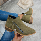 Bianca Stacked-Heel Side-Zip Ankle Boots – detail view