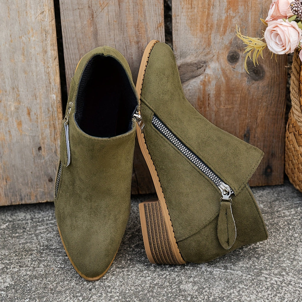 Bianca Stacked-Heel Side-Zip Ankle Boots – side view