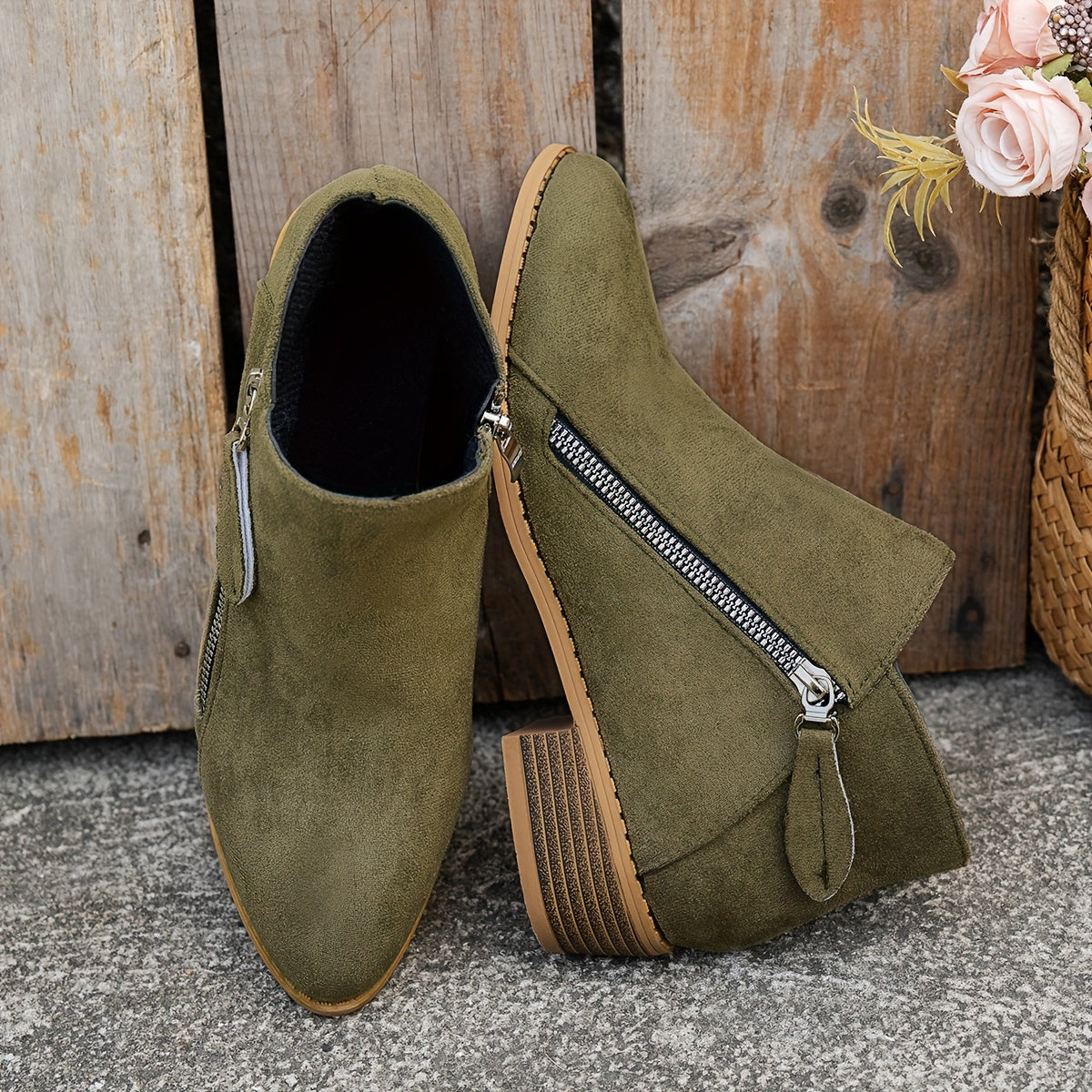 Bianca Stacked-Heel Side-Zip Ankle Boots – side view