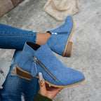 Bianca Stacked-Heel Side-Zip Ankle Boots – close-up