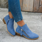 Bianca Stacked-Heel Side-Zip Ankle Boots – back view