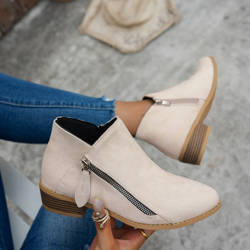 Bianca Stacked-Heel Side-Zip Ankle Boots – back view