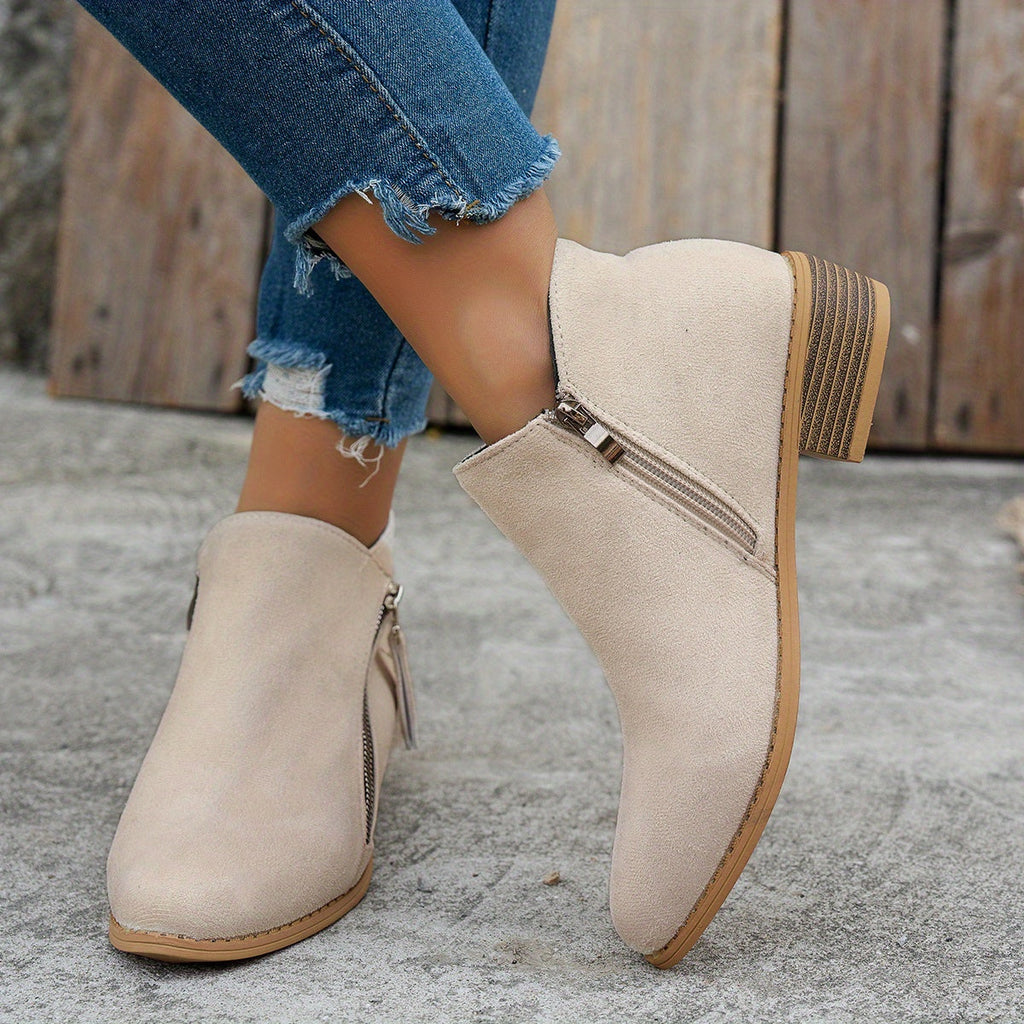 Bianca Stacked-Heel Side-Zip Ankle Boots – detail view