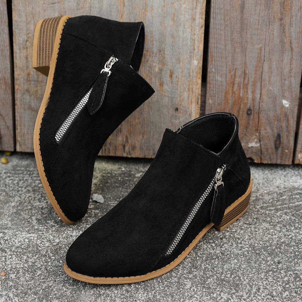 Bianca Stacked-Heel Side-Zip Ankle Boots – side view