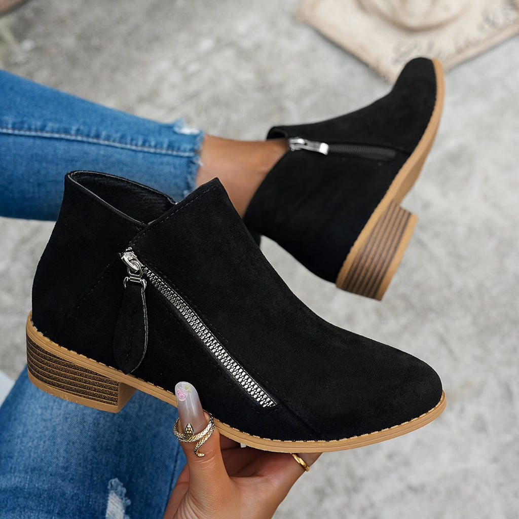 Bianca Stacked-Heel Side-Zip Ankle Boots – back view