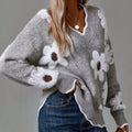Bibi Fuzzy Floral V-Neck Sweater by Vera Noir – front view