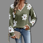 Bibi Fuzzy Floral V-Neck Sweater by Vera Noir – back view