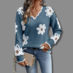 Bibi Fuzzy Floral V-Neck Sweater by Vera Noir – side view