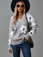 Bibi Fuzzy Floral V-Neck Sweater by Vera Noir – image 7