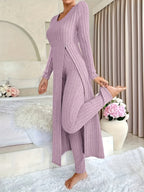 Birgitta | Ribbed Lounge Two-Piece Set – Violet front view
