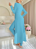 Birgitta | Ribbed Lounge Two-Piece Set – Peacock Blue back view