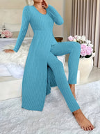Birgitta | Ribbed Lounge Two-Piece Set – Peacock Blue styled view