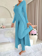 Birgitta | Ribbed Lounge Two-Piece Set – Peacock Blue side view