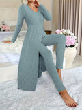 Birgitta | Ribbed Lounge Two-Piece Set – Sage seated styled view