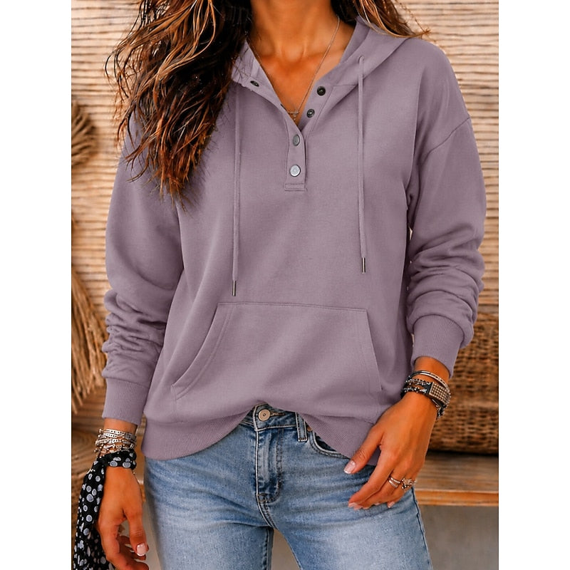 Blythe Henley Button Placket Hoodie – back view