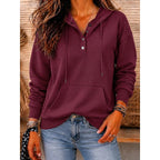 Blythe Henley Button Placket Hoodie – styled view