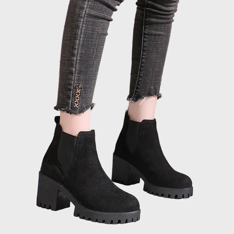 Bobbie Block Heel Short Boots – front view