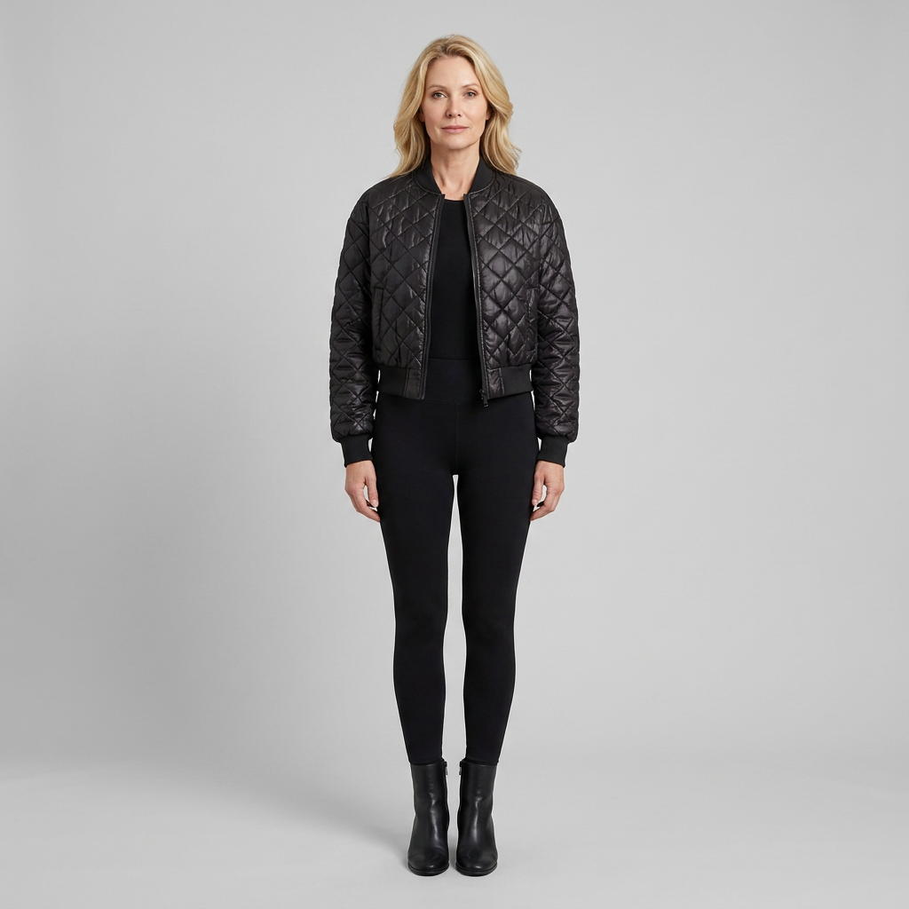 Branford Quilted Bomber Jacket in black – front view