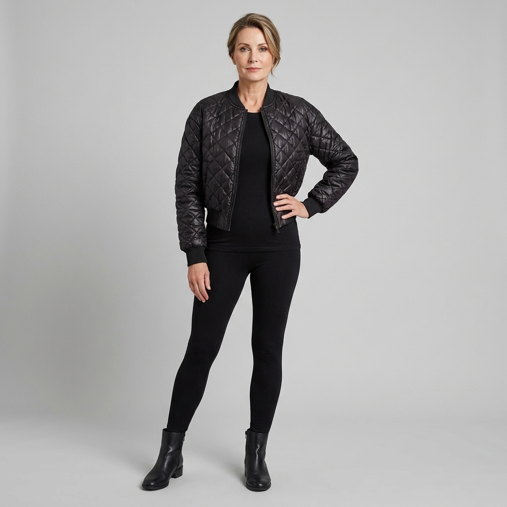 Branford Quilted Bomber Jacket in black – styled view