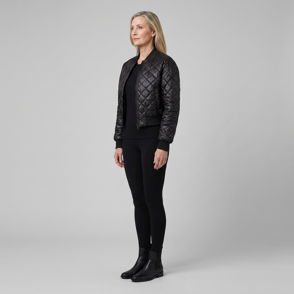 Branford Quilted Bomber Jacket in black – side view