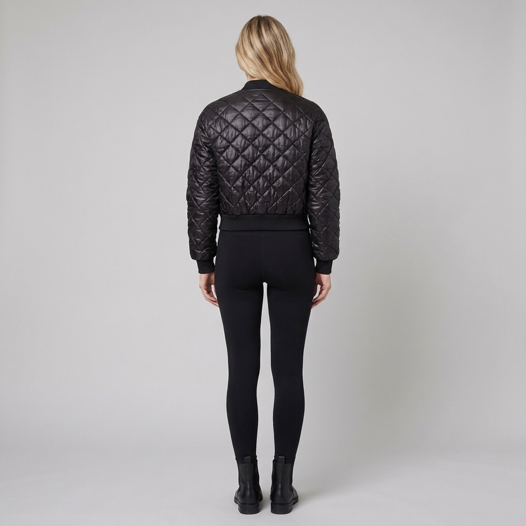 Branford Quilted Bomber Jacket in black – back view
