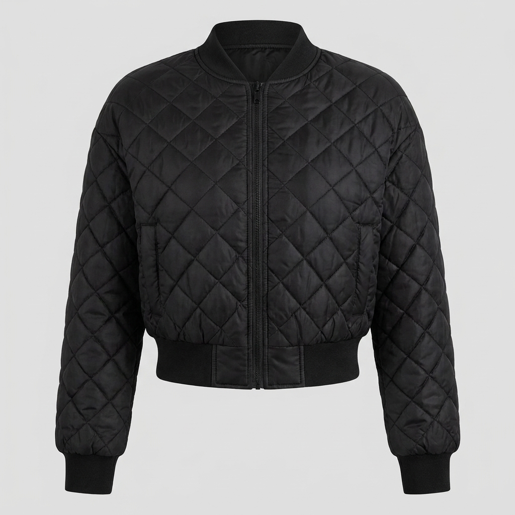 Branford Quilted Bomber Jacket in black – product front view
