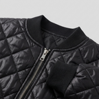 Branford Quilted Bomber Jacket – zip and ribbed collar detail view