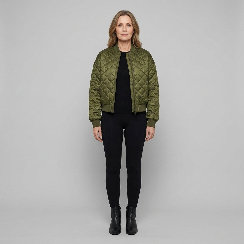 Branford Quilted Bomber Jacket in green – front view