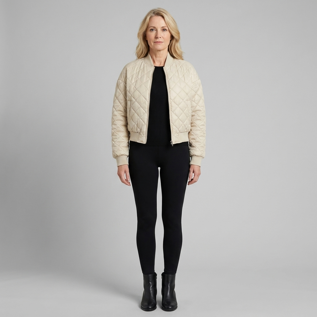 Branford Quilted Bomber Jacket in beige – front view