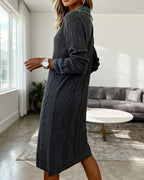 Bresaline Chic Cable Knit Dress with Denim Details – side view